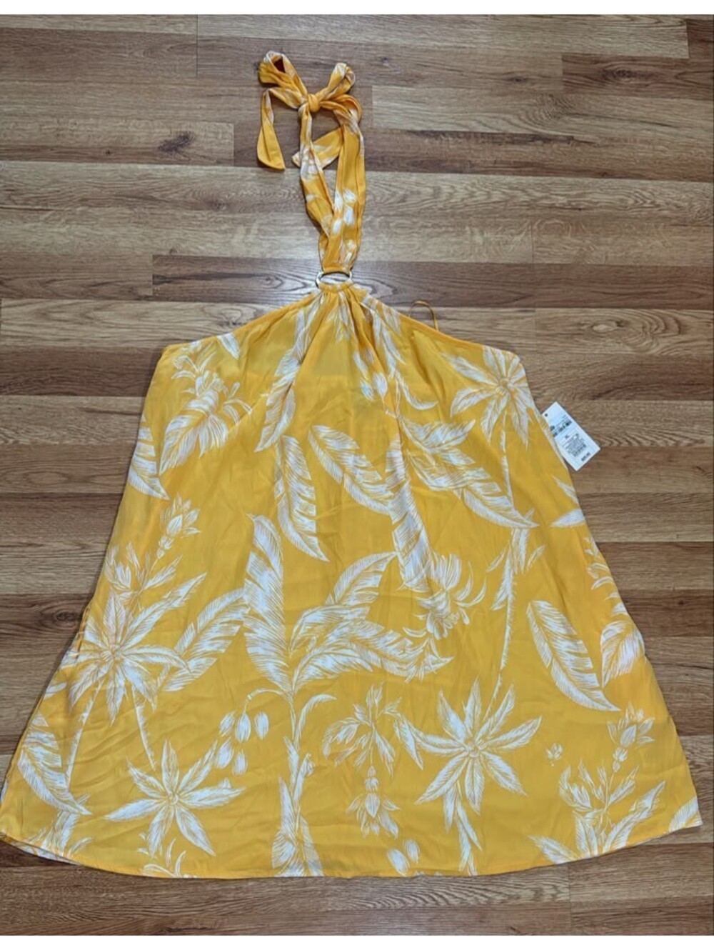 A New Day Halter Dress – Yellow Tropical Print Size XL